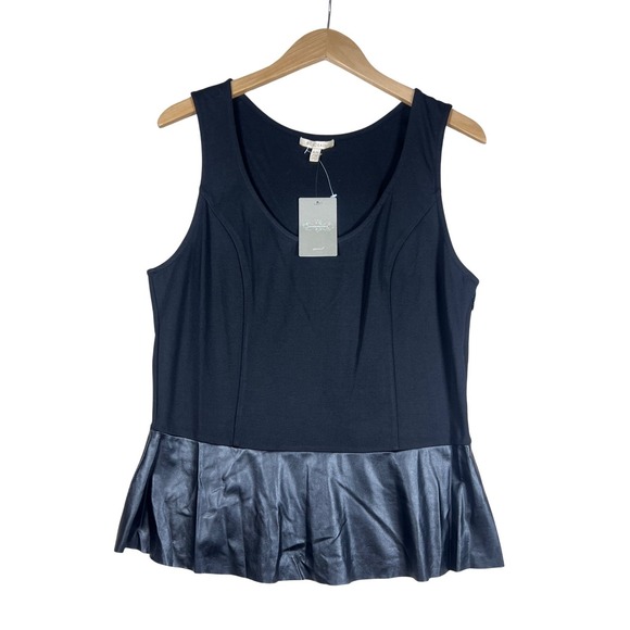 Anthropologie Tops - Anthropologie Black Tank Top Faux Leather Peplum NWT Ruffle Bordeaux XL Chic